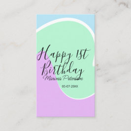 Cartão De Visita Happy 1st birthday pink green blue acrylic pour 