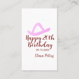 Cartão De Visita Happy 20th birthday pink cowboy girl name date sim