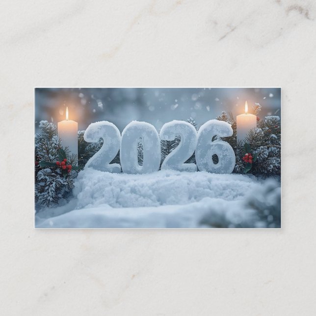 Cartão De Visita happy new year 2026 frosty elegant business card (Frente)