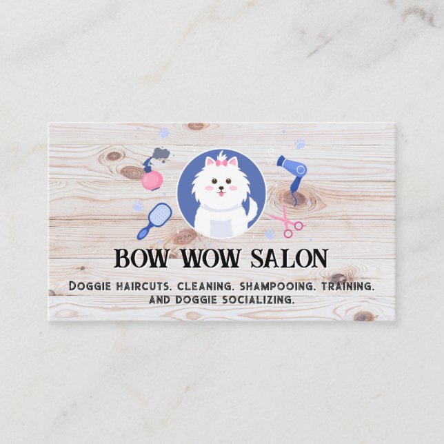 Cartão De Visita Happy Puppy Salon | Conselhos de madeira (Frente)