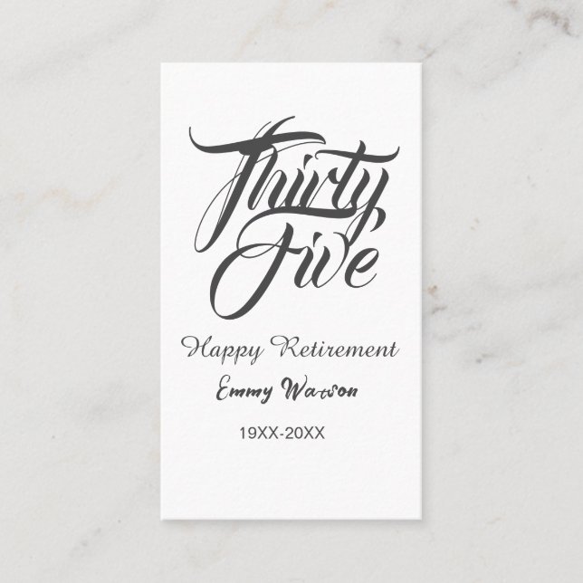 Cartão De Visita Happy retirement bold letter name year elegant sim (Frente)