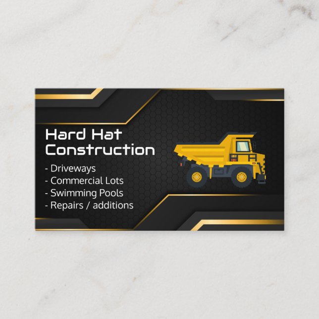 Cartão De Visita Hard Hat Construction | Work Dump Truck (Frente)