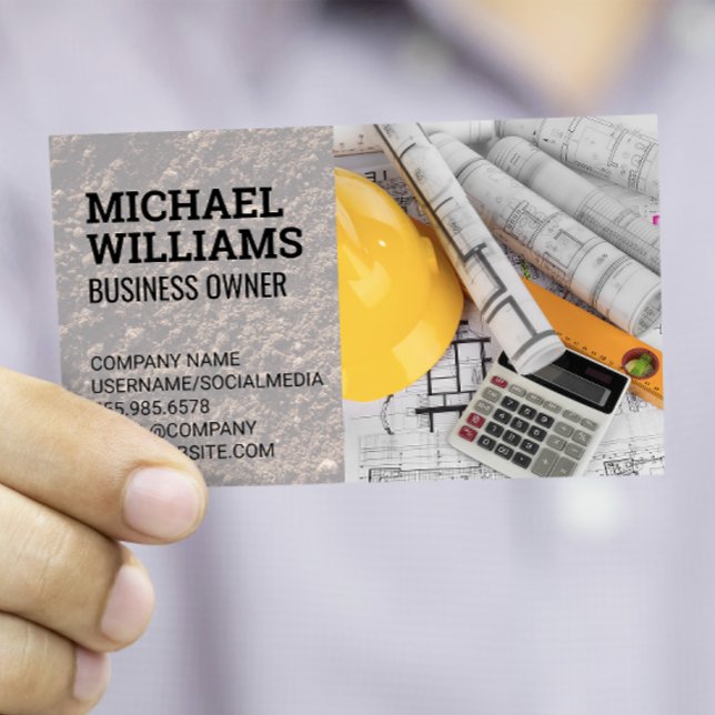 Cartão De Visita Hardhat Blueprint | Arquiteto de construção (Criador carregado)