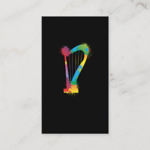 Cartão De Visita Harp Retro Music Lover Harpist Colorida
