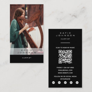 Cartão De Visita Harpista Músico de Harpa Professor Foto Código QR