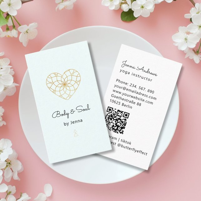 Cartão De Visita Heart Mandala Yoga Massage Wellness Código QR (Heart Mandala Yoga Massage Wellness QR Code Business Card)