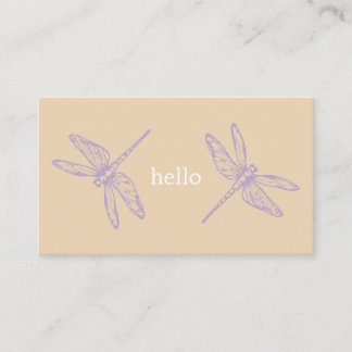 Cartão De Visita Hello beige rustic dragonflies insect illustration