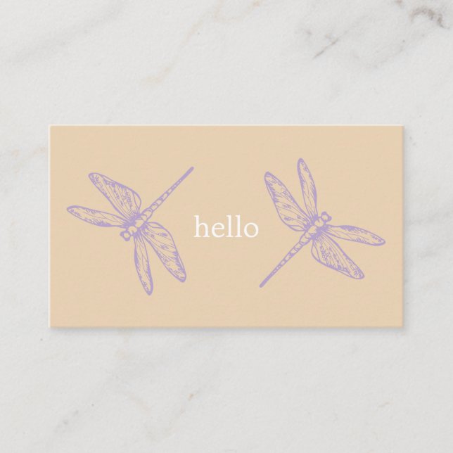 Cartão De Visita Hello beige rustic dragonflies insect illustration (Frente)