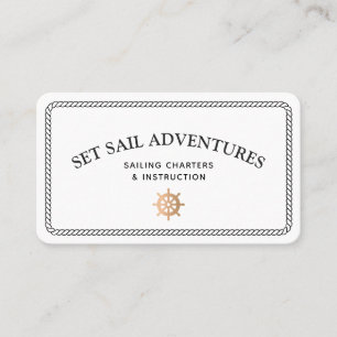 Cartão De Visita Helm de Navio Dourado da Corda Náutica