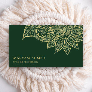 Cartão De Visita Henna Islâmica Dourada Verde Mehndi