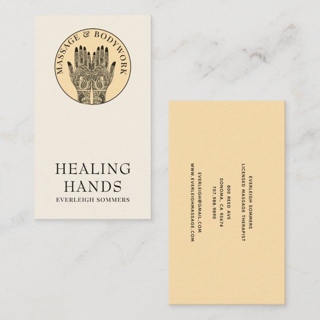 Cartão De Visita Henna Massage Healing Arts Hands Business Card (Frente/Verso)