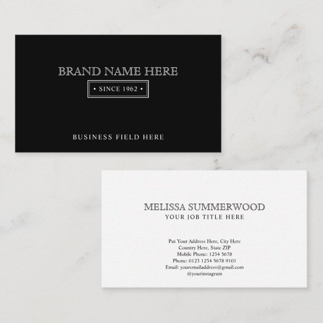 Cartão De Visita Herança Clássica Mínima Elegante Preto e Branco (Frente/Verso)