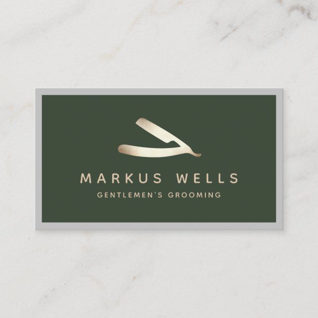 Cartão De Visita Hetero Dourado Razor Barbershop Master Barber (Frente)