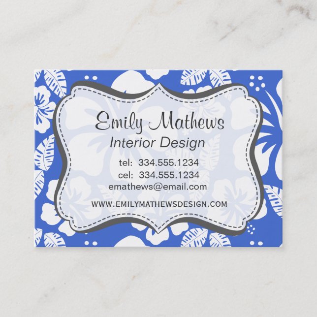 Cartão De Visita Hibisco Tropical Havaiano Azul Han (Frente)