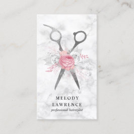 Cartão De Visita Hirestilista de tesouras de mármore branco-pratead