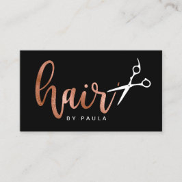 Cartão De Visita Hirestilista de tesouras de ouro e rosa