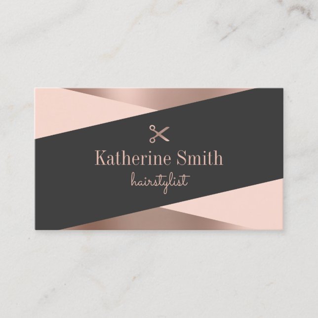 Cartão De Visita Hirstilist para tesouras rosa e pretas modernas (Frente)