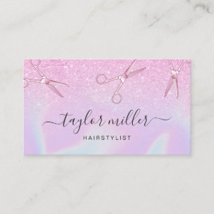 Cartão De Visita Hirstylist holográfica roxa com pintinho moderno