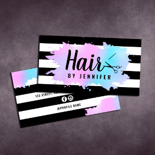 Cartão De Visita Hirstylist para tesouras azuis e roxas