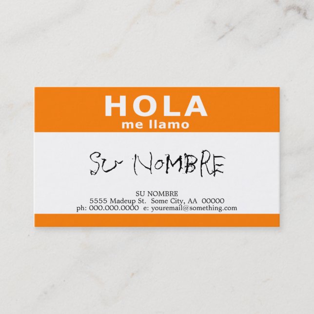 Cartão De Visita hola llamo (laranja) (Frente)