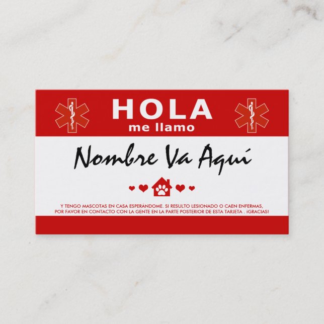 CARTÃO DE VISITA HOLA TENGO MASCOTAS EN CASA (Frente)