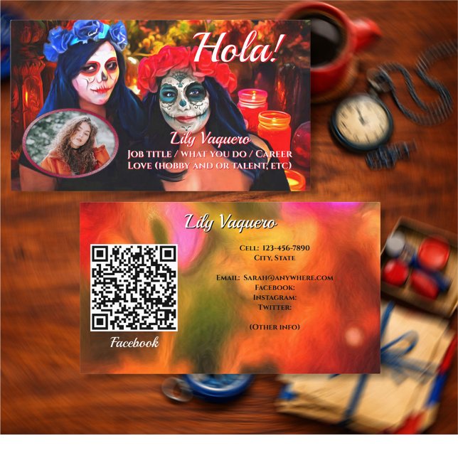 Cartão De Visita Hola Vallarta Catrinas 1718 QR Code Calling Card (Criador carregado)