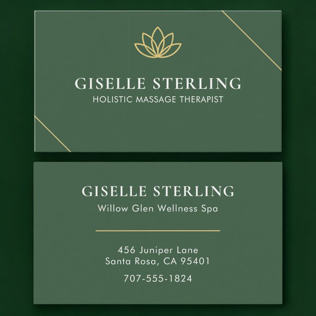 Cartão De Visita Holistic Massage Therapist Green Gold (Criador carregado)