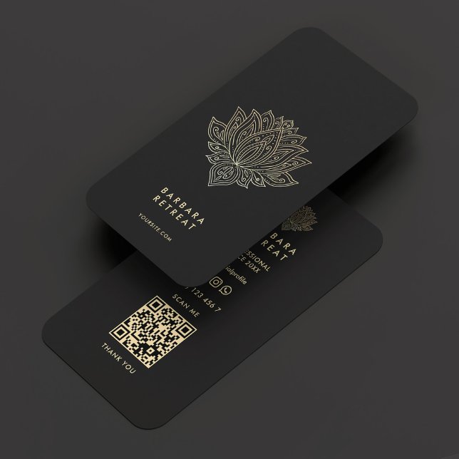 Cartão De Visita Holística Bem-Estar Treinador Negro Faux Dourado L (Modern Holistic Wellness Elegant Black Gold Lotus Business Card
)