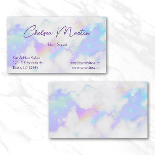 Cartão De Visita Holo Marble Glam Script de Assinatura Manuscrito