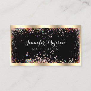 Cartão De Visita Holográfico Glitter Beleza Moderna Salão Dourado N