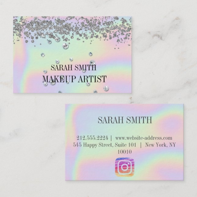 Cartão De Visita Holográfico moderno e elegante, diamantes (Frente/Verso)