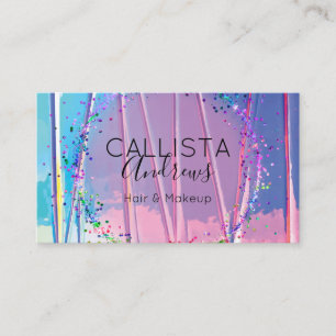 Cartão De Visita Hológrafo Azul Roxo Glitter Confetti