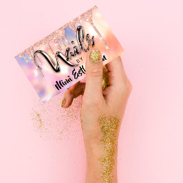 Cartão De Visita Hológrafo da Glitter de Drip do Artista do Unhas S