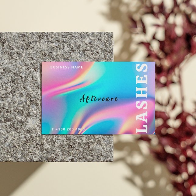 Cartão De Visita Holographic Aesthetician Lash Client Após Cuidados (Golden Details Lash Client After Care Instruction Business Card)