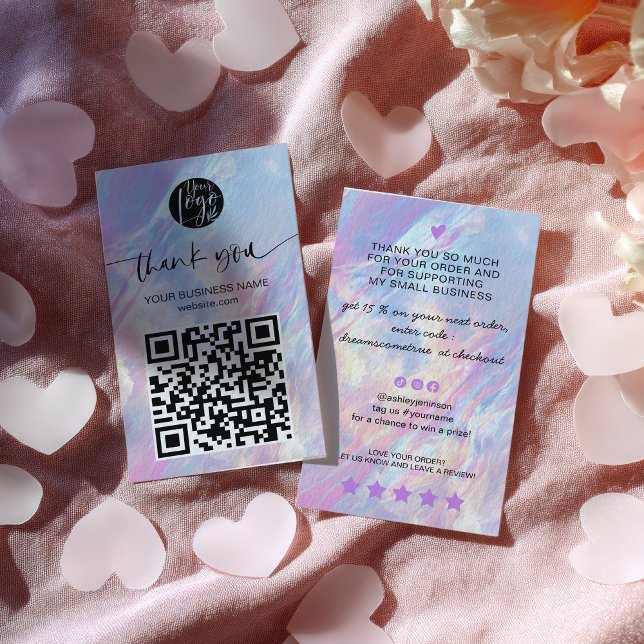 Cartão De Visita Holographic Opal QR Code Discount Thank You (Holographic Opal QR Code Discount Thank You Business Card)