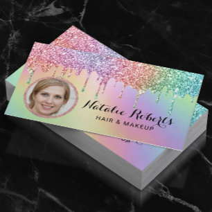 Cartão De Visita Holographic Unicorn Glitter Drivers Beleza Foto