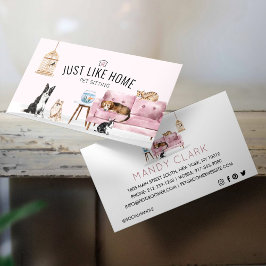 Cartão De Visita Home Pet Sitting Watercolor Cozy Home Pink Couche