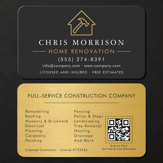 Cartão De Visita Home Renovation QR Code Metallic (Criador carregado)