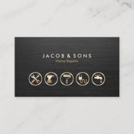 Cartão De Visita Home Repara ícones Dourados Textura de metal escov