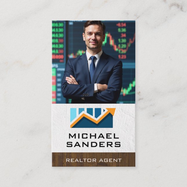 Cartão De Visita Homem de Negócios Sorrindo | Imóveis / Finanças (Frente)