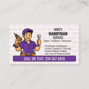 Cartão De Visita Homem Mágico Roxo Cartoon Ferramenta QR Reparo Dom