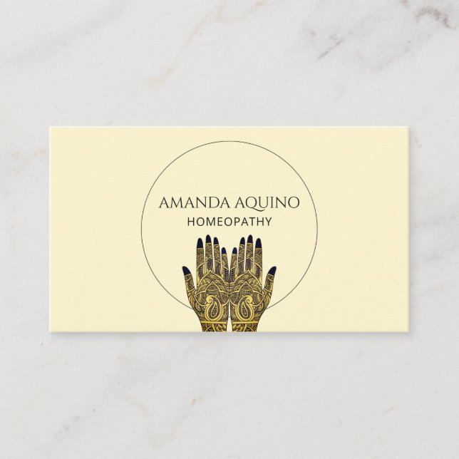 Cartão De Visita Homeopatia Henna Mãos Cuidados de Saúde (Frente)