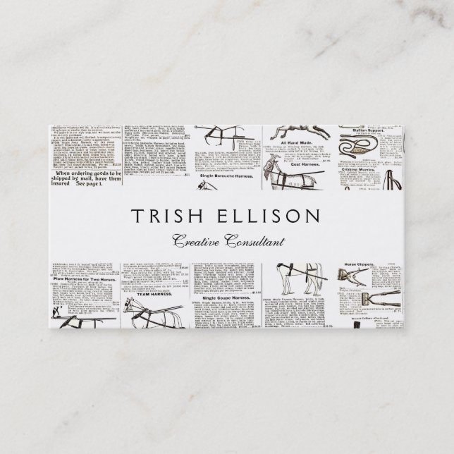 Cartão De Visita Horse Antique Advertising Newpaper Art (Frente)