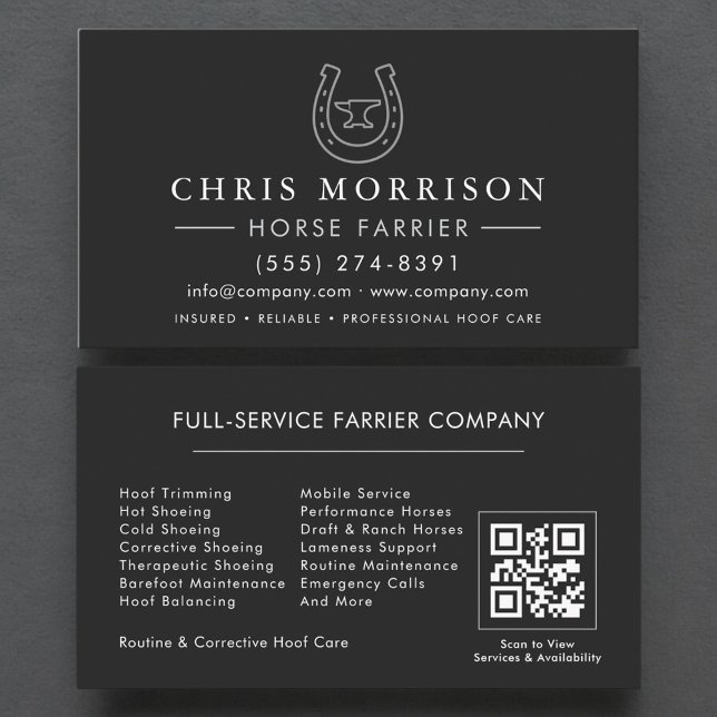 Cartão De Visita Horseshoeing Farrier QR Code (Criador carregado)