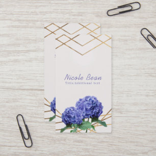 Cartão De Visita Hortênsia & Linhas Douradas Floral Chic Elegante