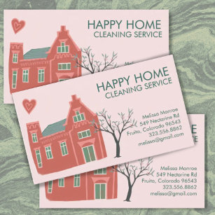 Cartão De Visita House Cleaning Home Services Charming Pink Green