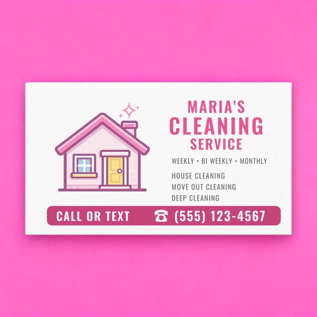 Cartão De Visita House Cleaning Maid Service Pink  (Criador carregado)