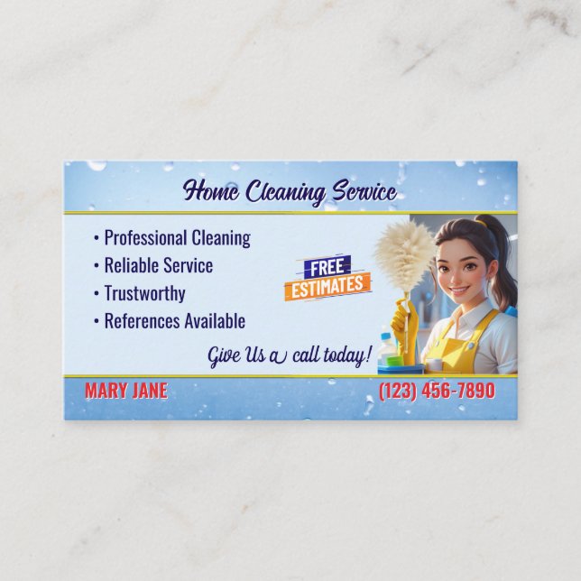 Cartão De Visita House Cleaning Service Business Cards (Frente)