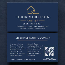 Cartão De Visita House Painter Navy Blue Gold QR Code