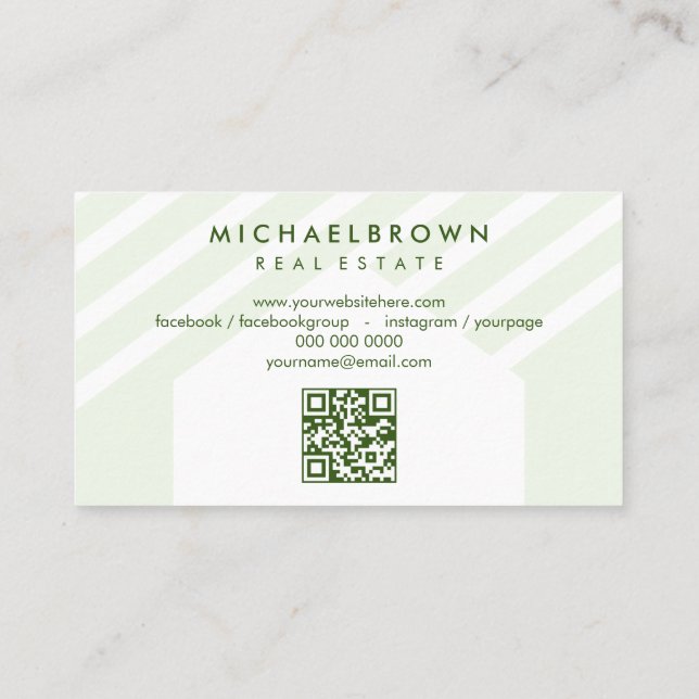 Cartão De Visita House Roof Real Estate Qr Code (Verso)